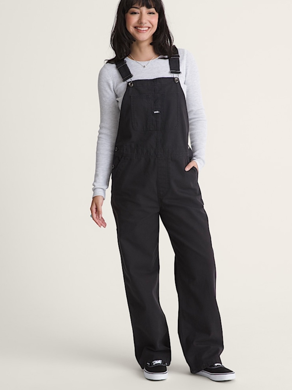 NWT VANS Black Sirelle Baggy Denim Overalls Pants - Medium
